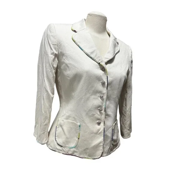 Stresa Collared Purple Button Cotton Blazer Sz 8 (Medium) Womens Cream Floral Ta - Picture 6 of 10